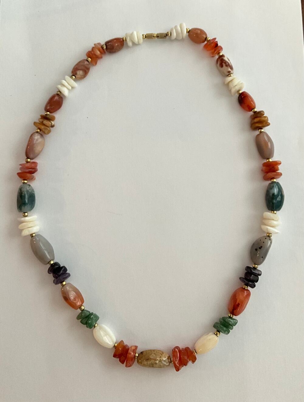 Multi Color Agate Gemstone Beggar Bead Necklace Polished Stone 28” strand